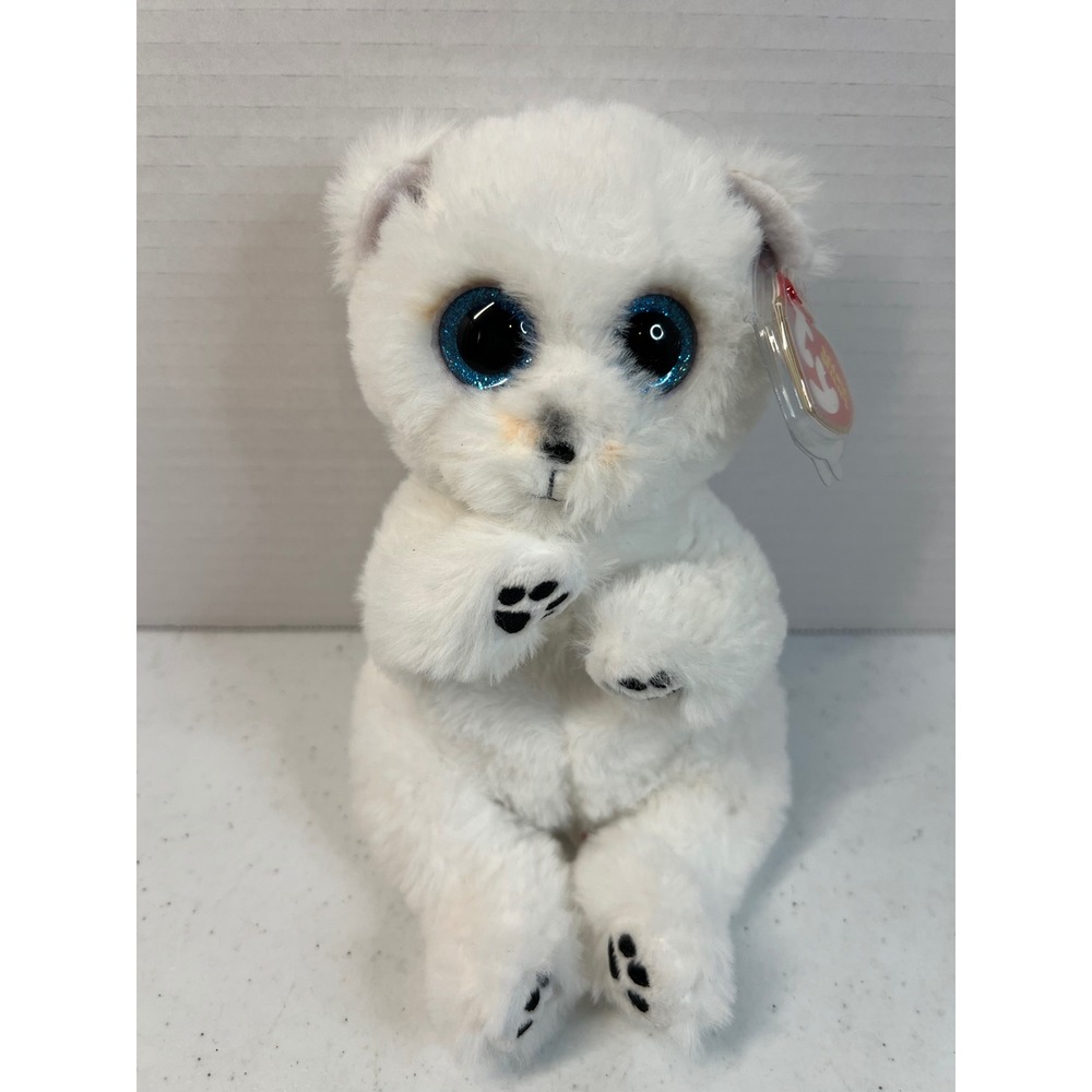Ty Beanie Bellies Wuzzy White Polar Bear Plush Glitter Eyes 8.5 inch 36342